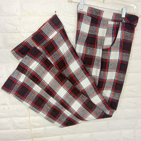 Vintage 60s-70s JC Penney Fashions Plaid Pants WideLeg Cuff Highrise Pocket (14) - Picture 3 of 11